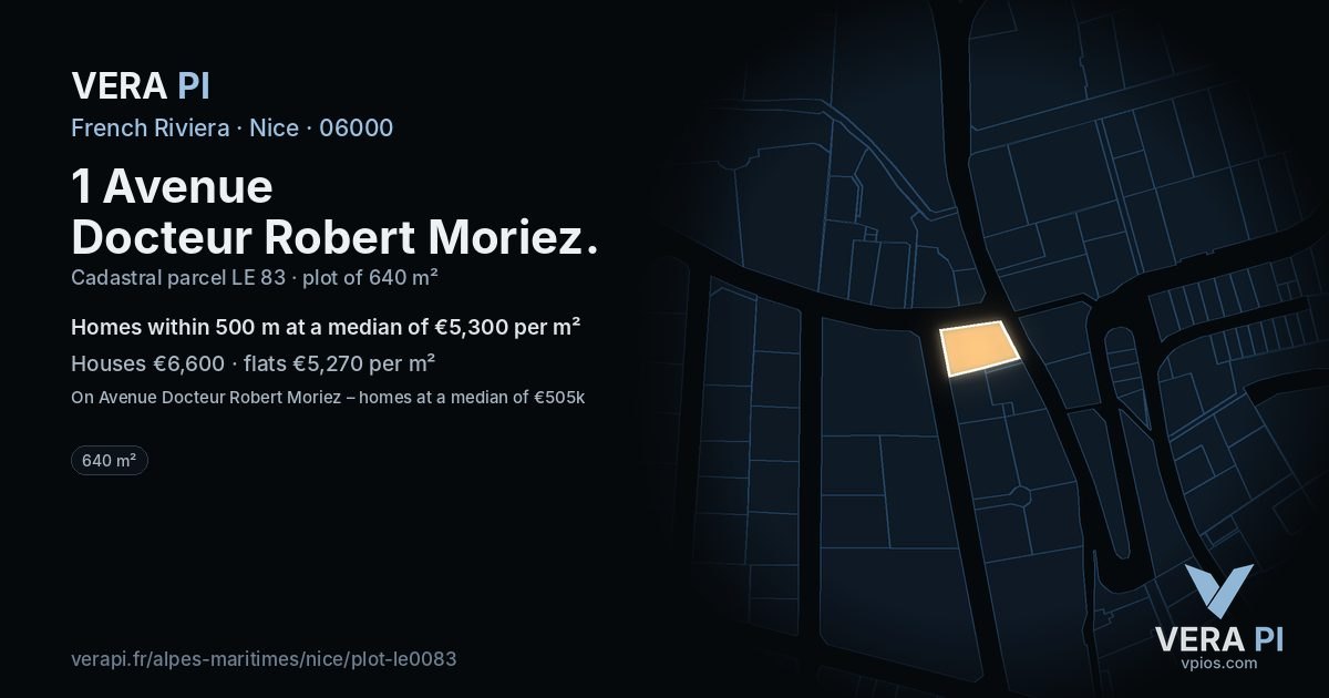 1 Avenue Docteur Robert Moriez, Nice at night – the plot lit, the parcels around coloured by the prices near them