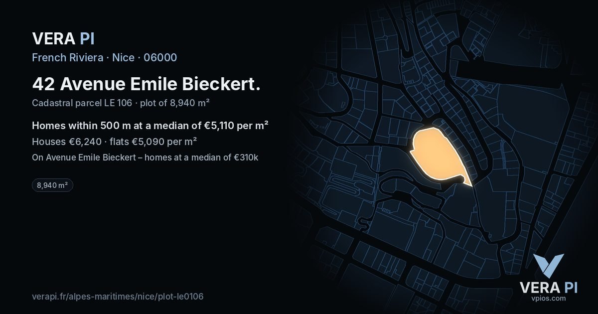 42 Avenue Emile Bieckert, Nice at night – the plot lit, the parcels around coloured by the prices near them