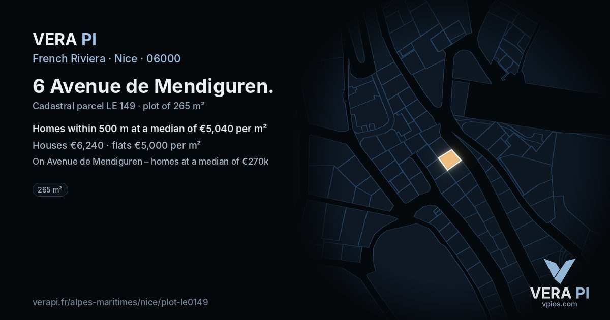 6 Avenue de Mendiguren, Nice at night – the plot lit, the parcels around coloured by the prices near them