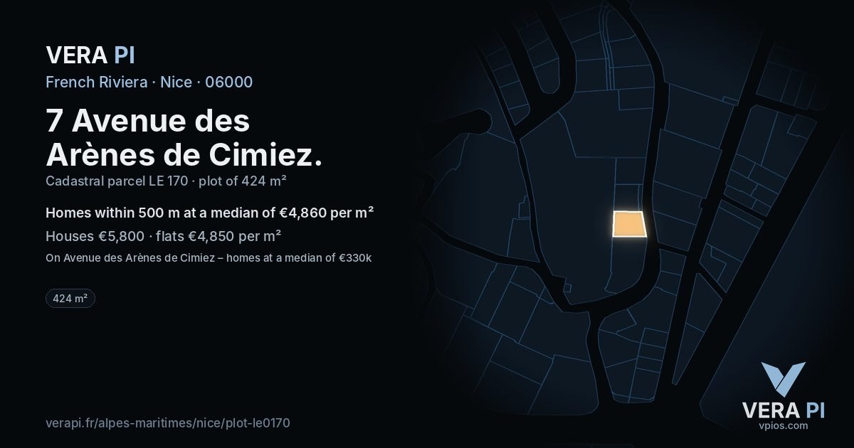 7 Avenue des Arènes de Cimiez, Nice at night – the plot lit, the parcels around coloured by the prices near them