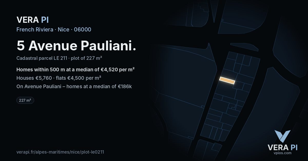 5 Avenue Pauliani, Nice at night – the plot lit, the parcels around coloured by the prices near them