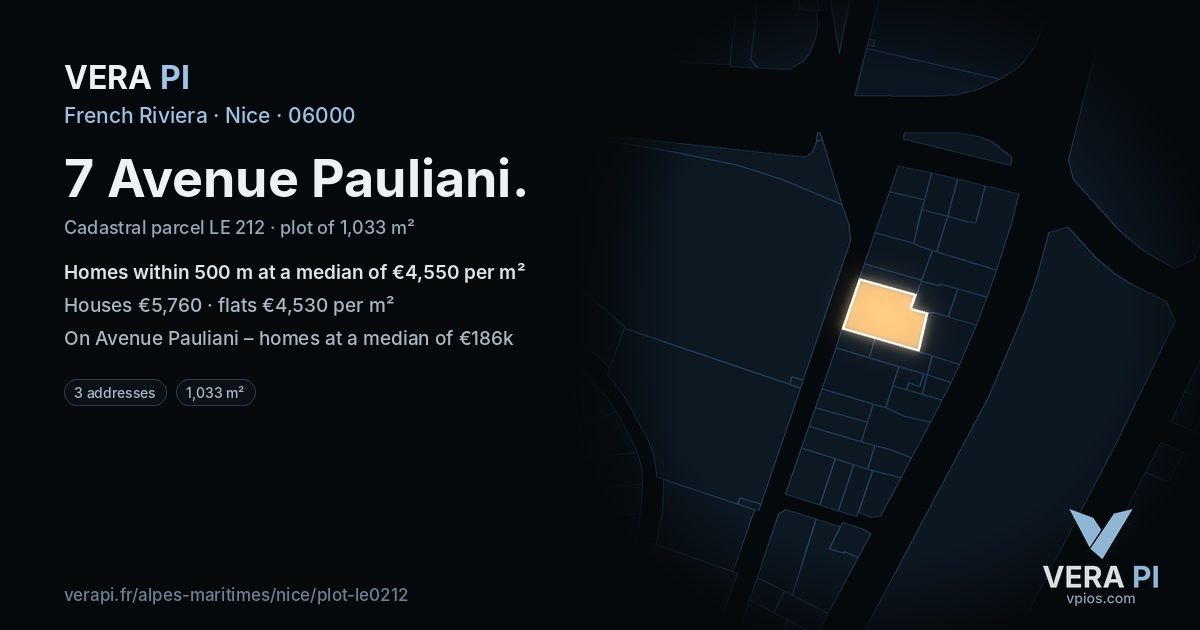 7 Avenue Pauliani, Nice at night – the plot lit, the parcels around coloured by the prices near them
