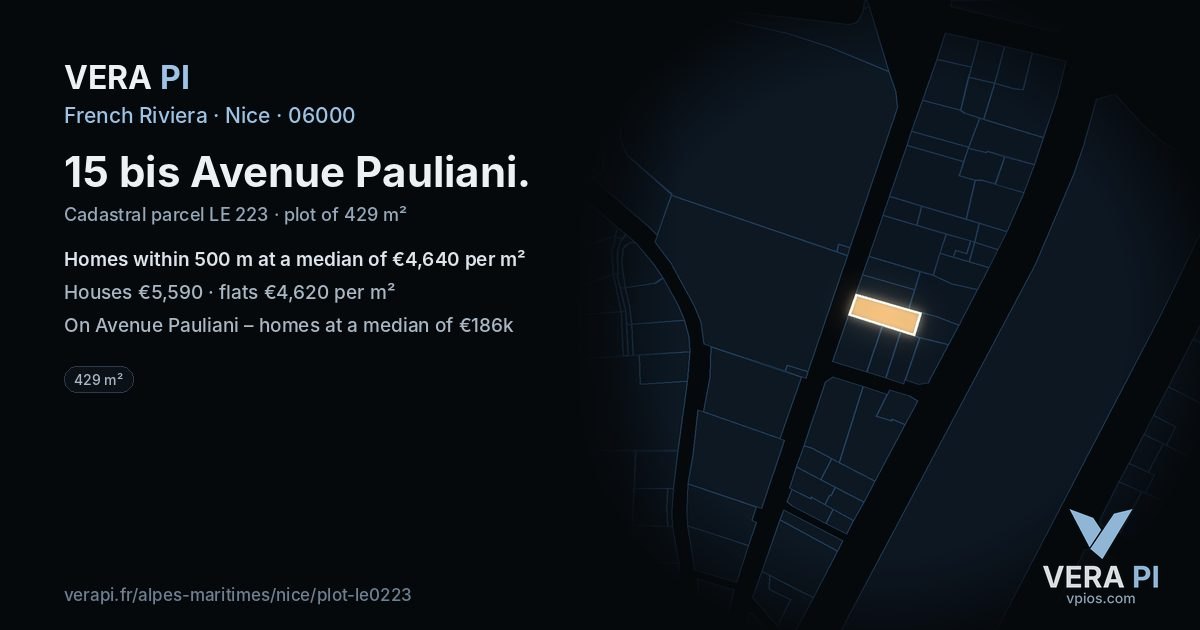 15 bis Avenue Pauliani, Nice at night – the plot lit, the parcels around coloured by the prices near them