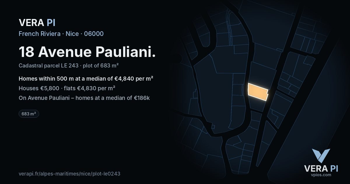 18 Avenue Pauliani, Nice at night – the plot lit, the parcels around coloured by the prices near them