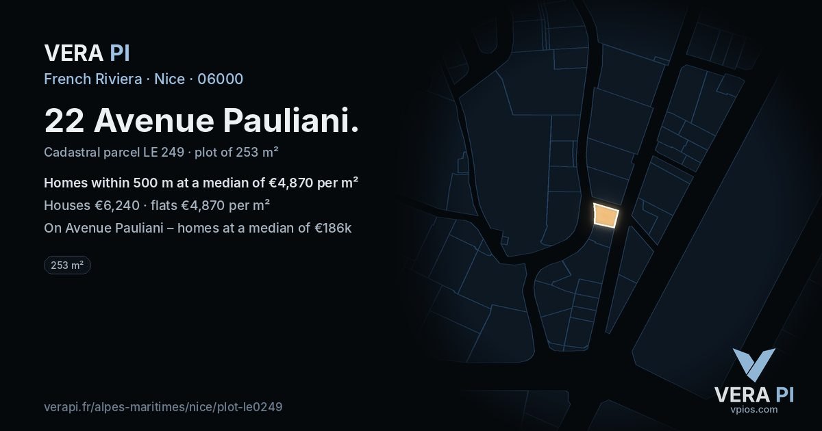 22 Avenue Pauliani, Nice at night – the plot lit, the parcels around coloured by the prices near them
