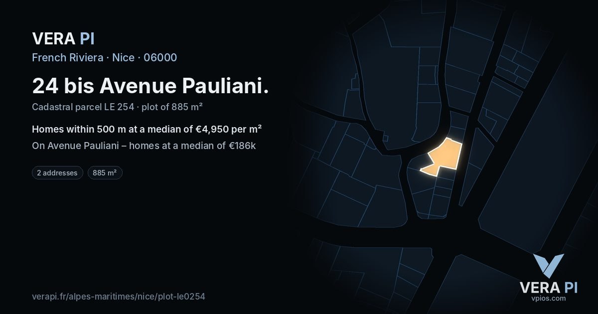 24 bis Avenue Pauliani, Nice at night – the plot lit, the parcels around coloured by the prices near them