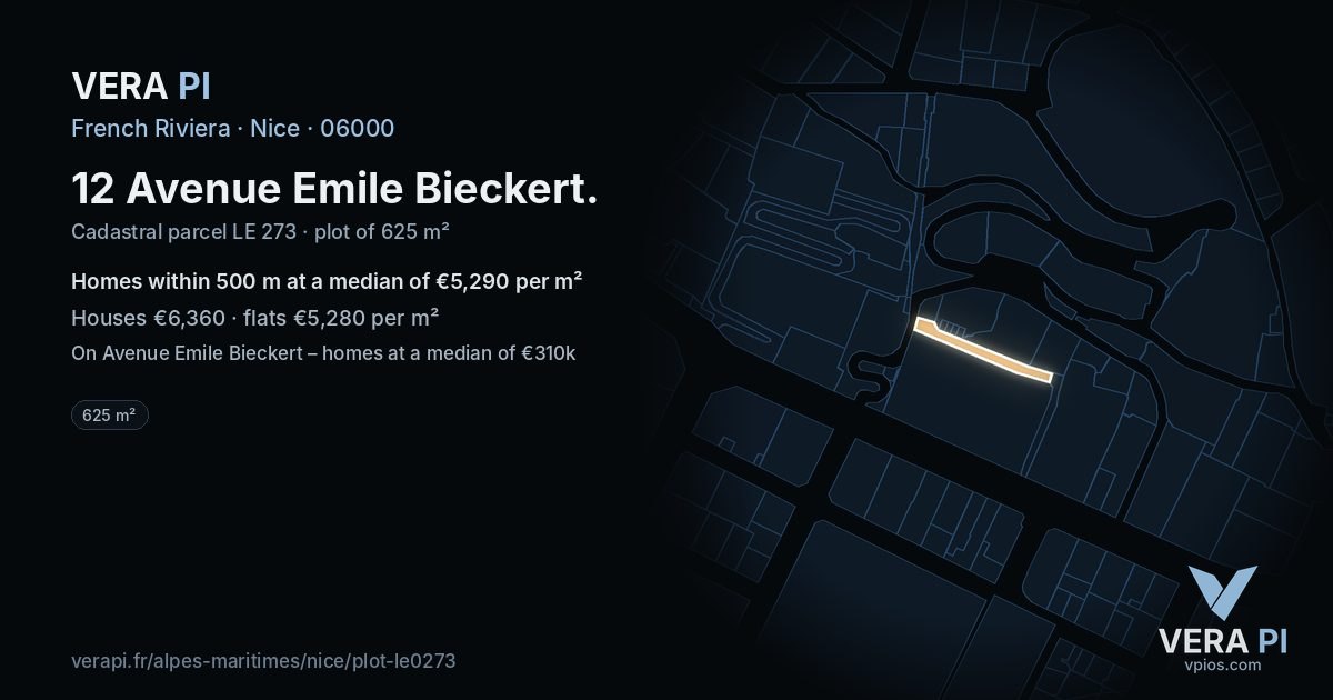 12 Avenue Emile Bieckert, Nice at night – the plot lit, the parcels around coloured by the prices near them