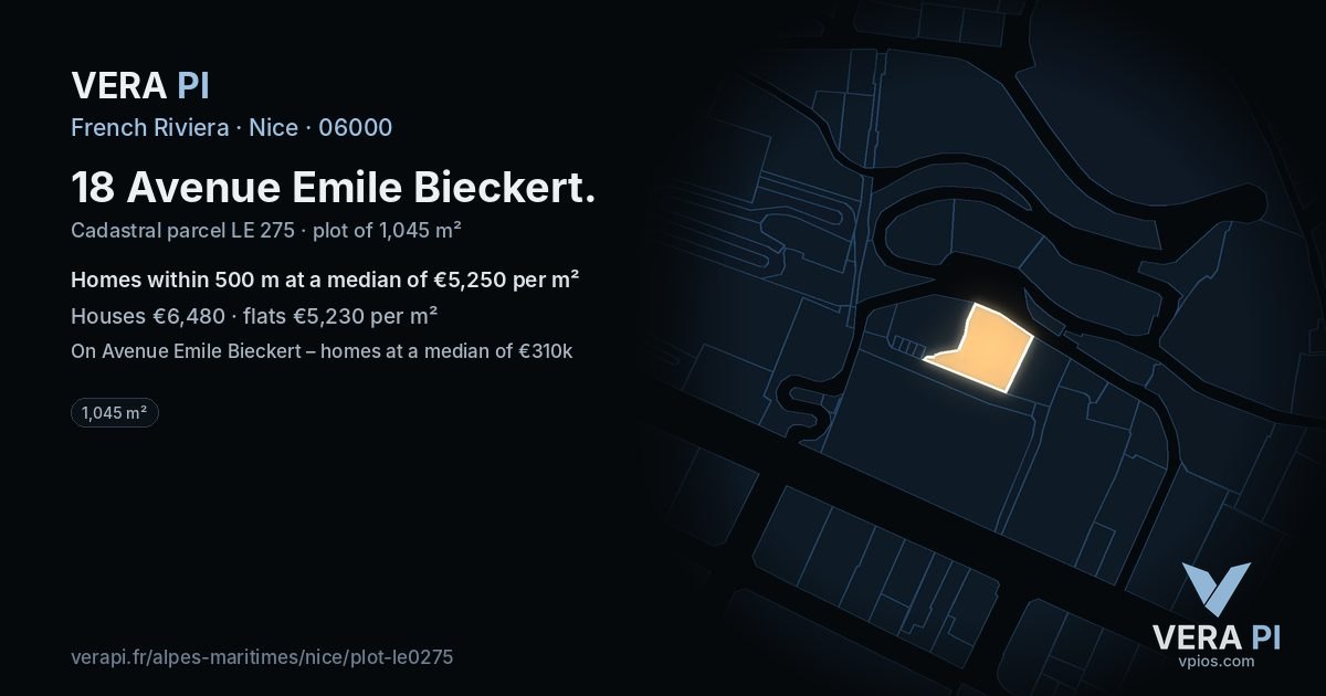 18 Avenue Emile Bieckert, Nice at night – the plot lit, the parcels around coloured by the prices near them