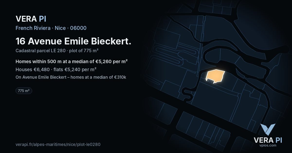 16 Avenue Emile Bieckert, Nice at night – the plot lit, the parcels around coloured by the prices near them