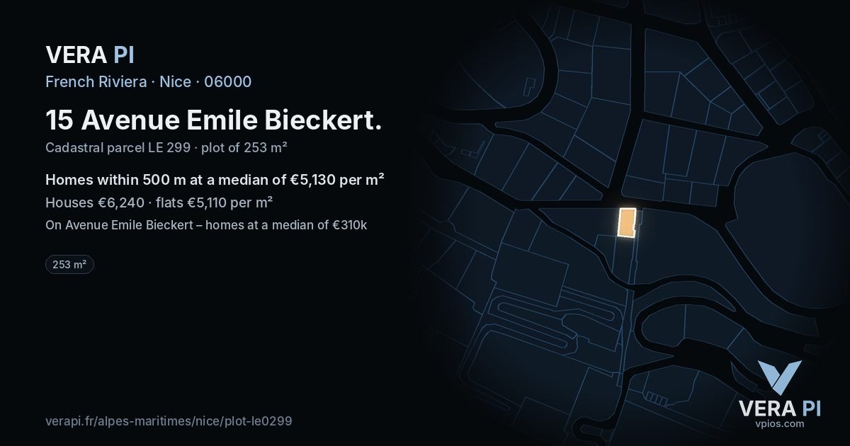 15 Avenue Emile Bieckert, Nice at night – the plot lit, the parcels around coloured by the prices near them