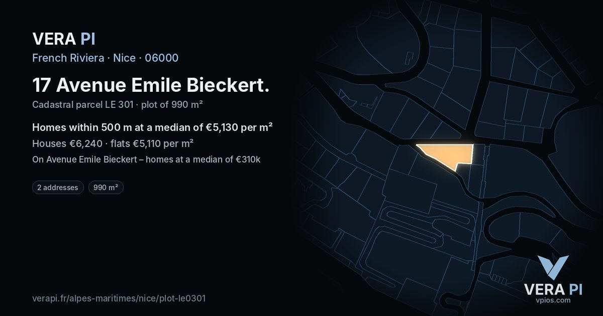 17 Avenue Emile Bieckert, Nice at night – the plot lit, the parcels around coloured by the prices near them