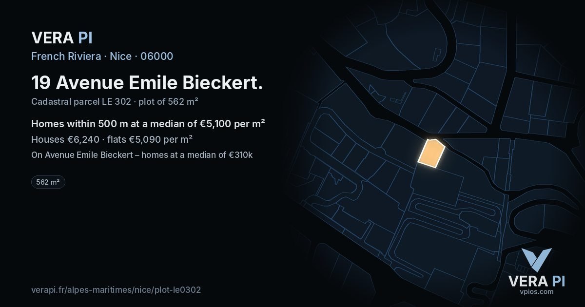 19 Avenue Emile Bieckert, Nice at night – the plot lit, the parcels around coloured by the prices near them