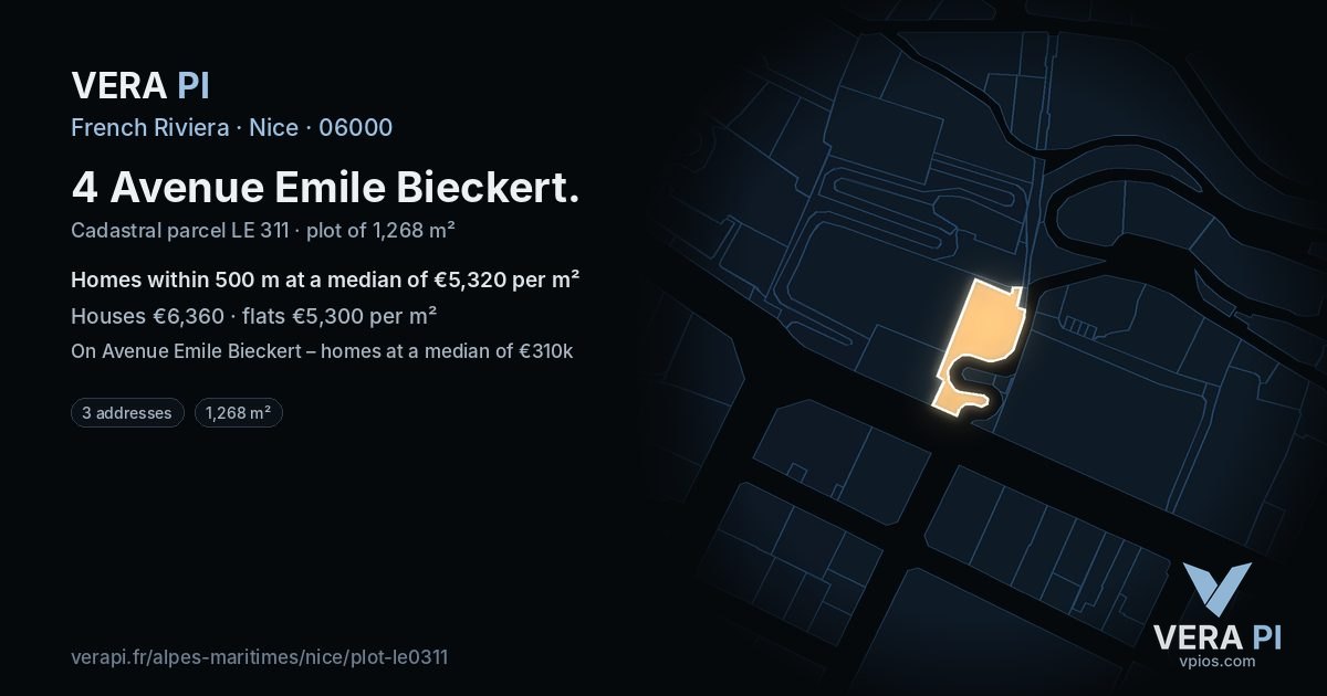 4 Avenue Emile Bieckert, Nice at night – the plot lit, the parcels around coloured by the prices near them