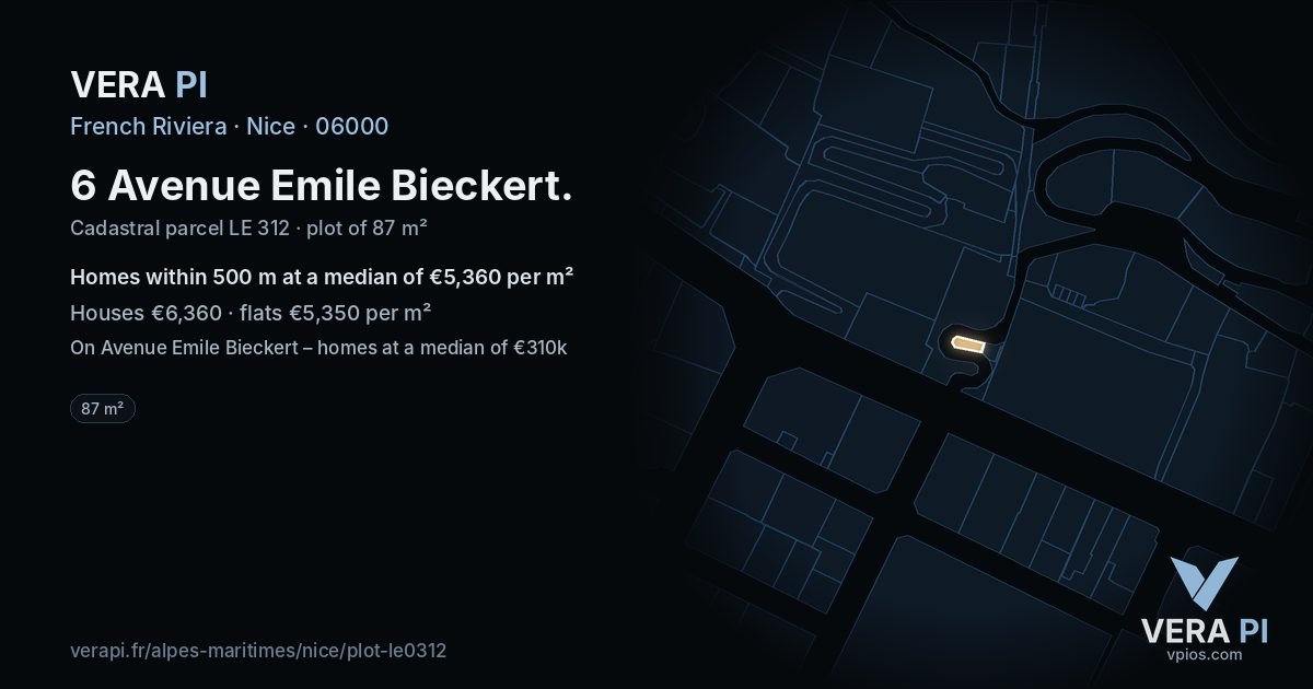 6 Avenue Emile Bieckert, Nice at night – the plot lit, the parcels around coloured by the prices near them