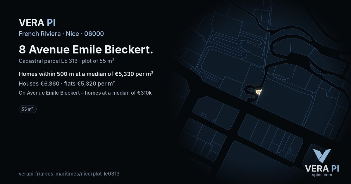 8 Avenue Emile Bieckert, Nice at night – the plot lit, the parcels around coloured by the prices near them