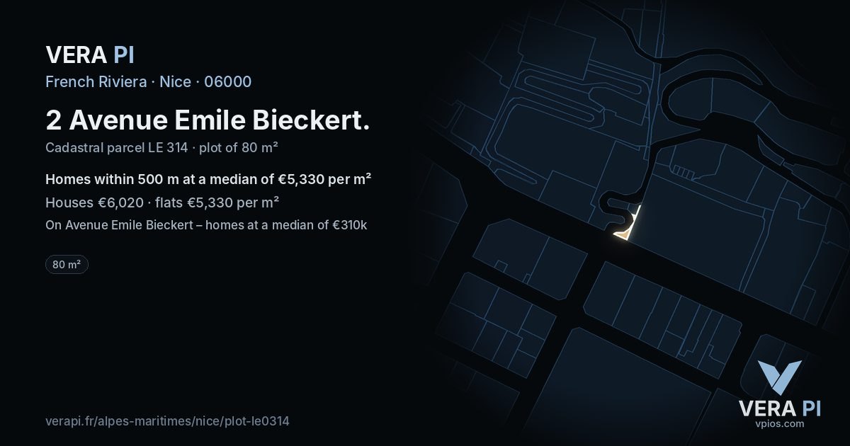 2 Avenue Emile Bieckert, Nice at night – the plot lit, the parcels around coloured by the prices near them