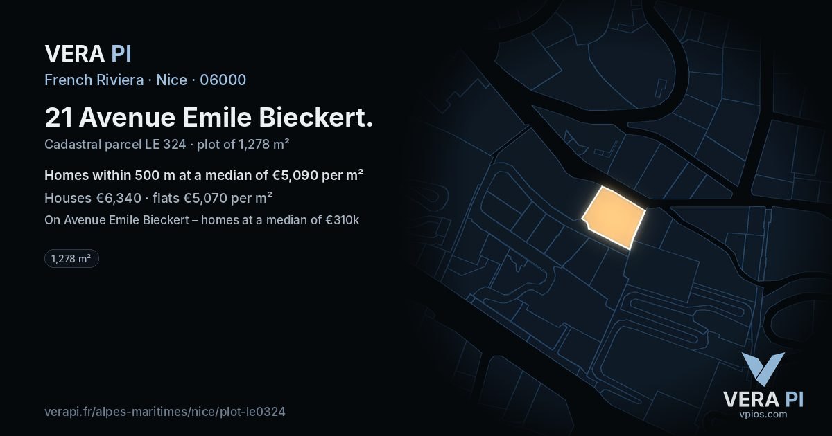 21 Avenue Emile Bieckert, Nice at night – the plot lit, the parcels around coloured by the prices near them