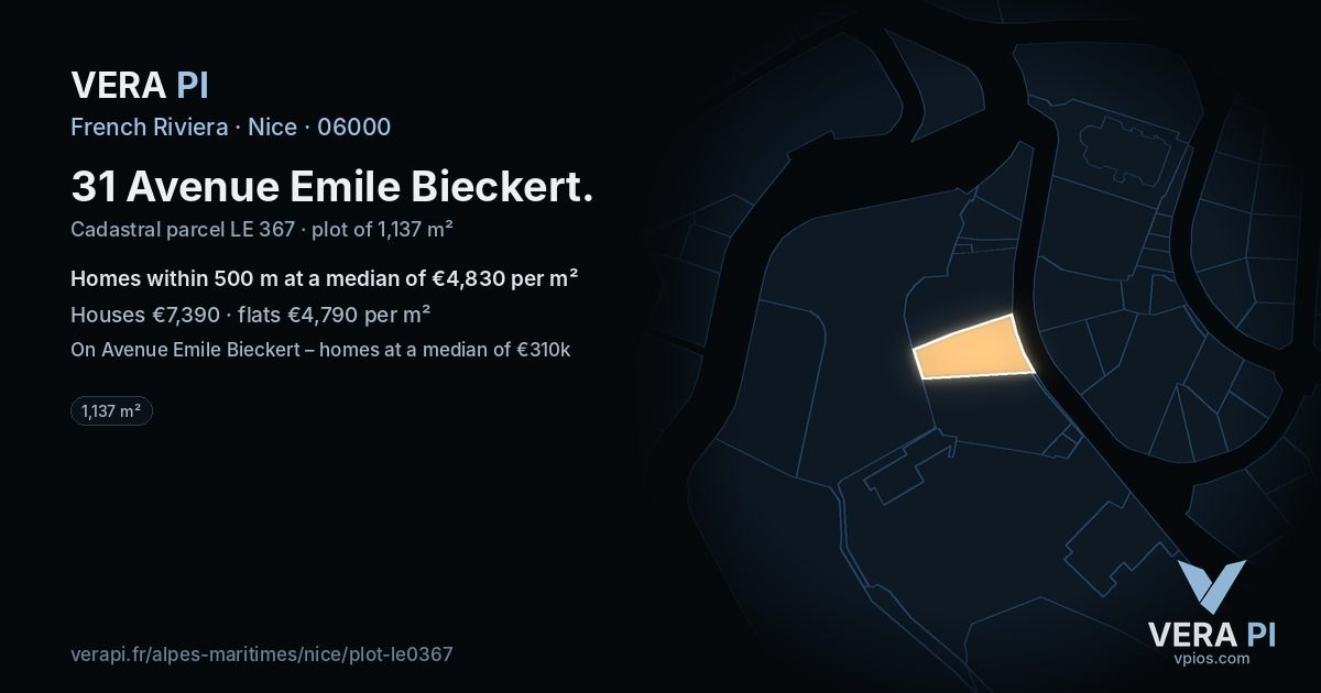 31 Avenue Emile Bieckert, Nice at night – the plot lit, the parcels around coloured by the prices near them