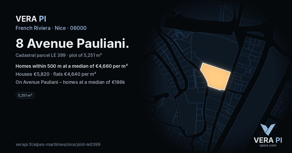 8 Avenue Pauliani, Nice at night – the plot lit, the parcels around coloured by the prices near them