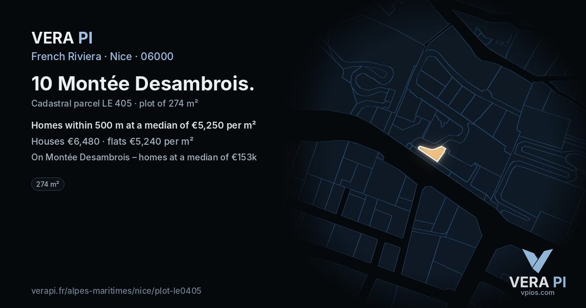 10 Montée Desambrois, Nice at night – the plot lit, the parcels around coloured by the prices near them