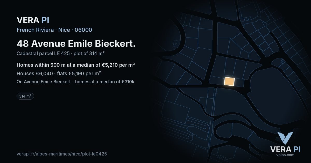 48 Avenue Emile Bieckert, Nice at night – the plot lit, the parcels around coloured by the prices near them