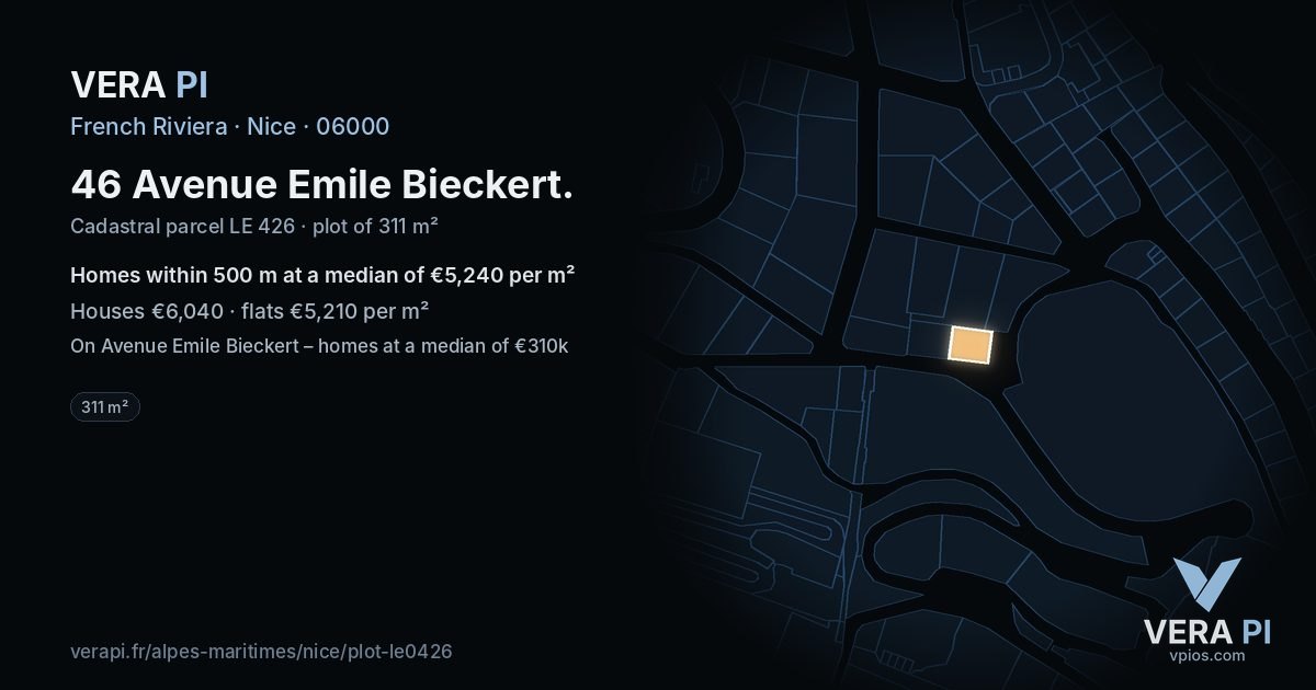 46 Avenue Emile Bieckert, Nice at night – the plot lit, the parcels around coloured by the prices near them