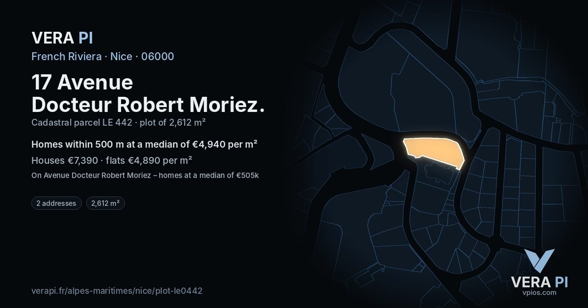 17 Avenue Docteur Robert Moriez, Nice at night – the plot lit, the parcels around coloured by the prices near them