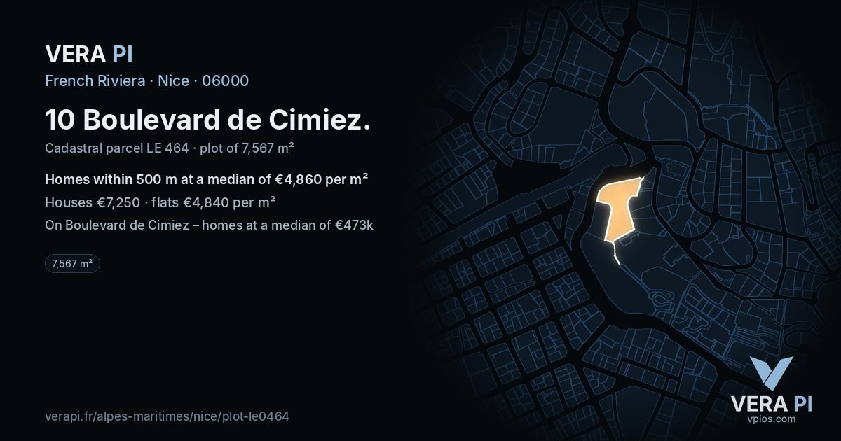10 Boulevard de Cimiez, Nice at night – the plot lit, the parcels around coloured by the prices near them