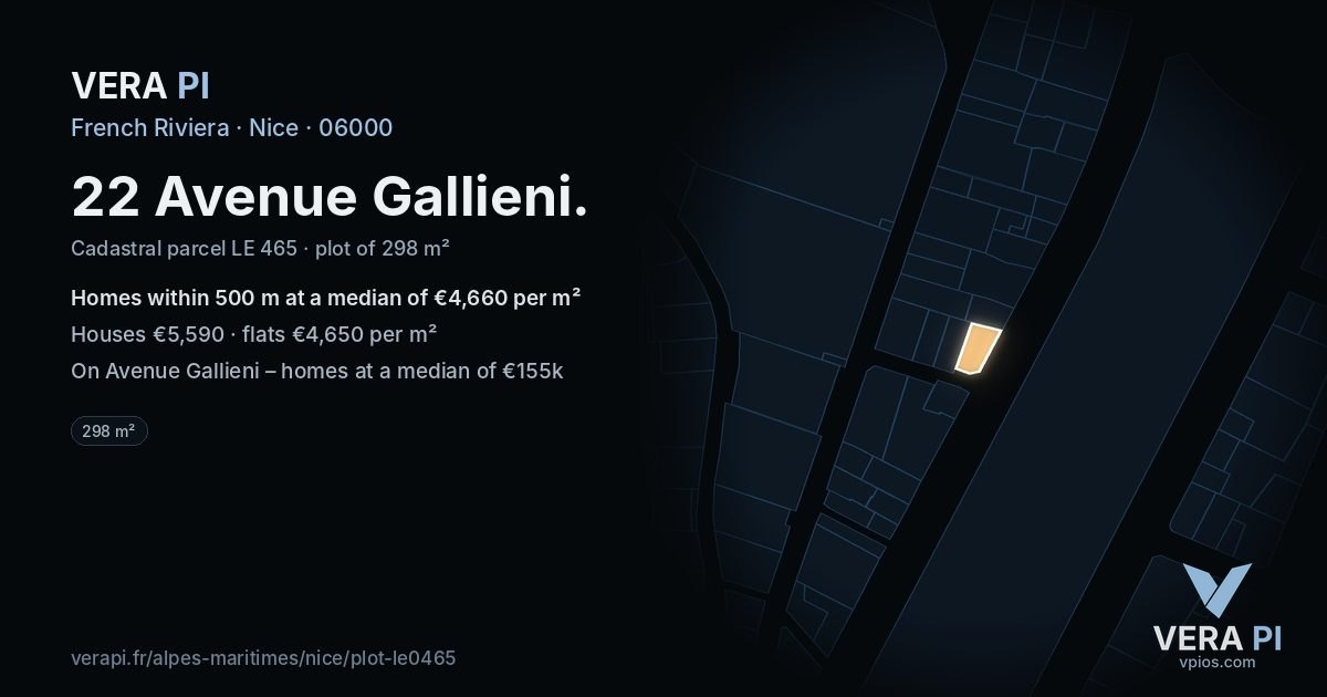 22 Avenue Gallieni, Nice at night – the plot lit, the parcels around coloured by the prices near them