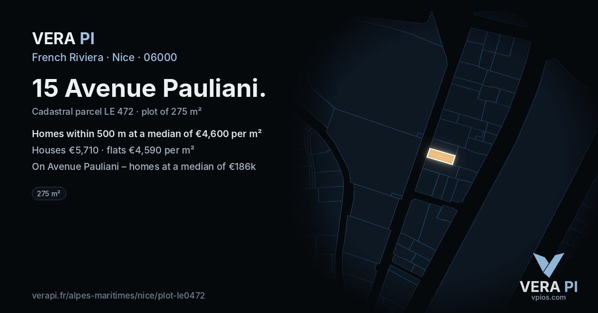 15 Avenue Pauliani, Nice at night – the plot lit, the parcels around coloured by the prices near them