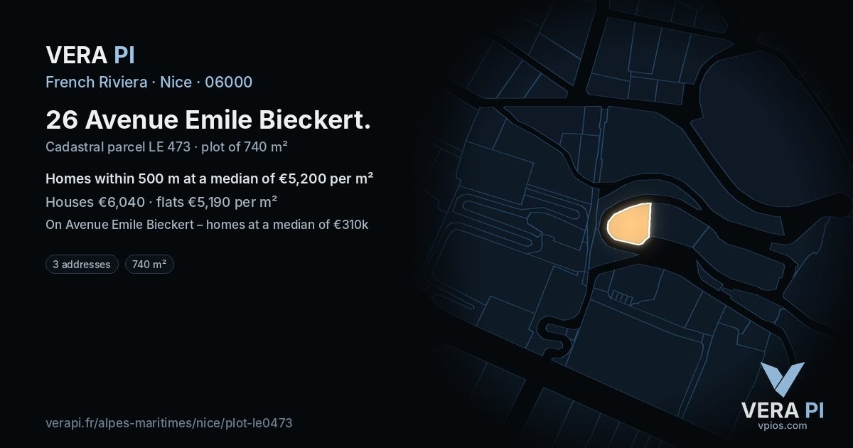 26 Avenue Emile Bieckert, Nice at night – the plot lit, the parcels around coloured by the prices near them