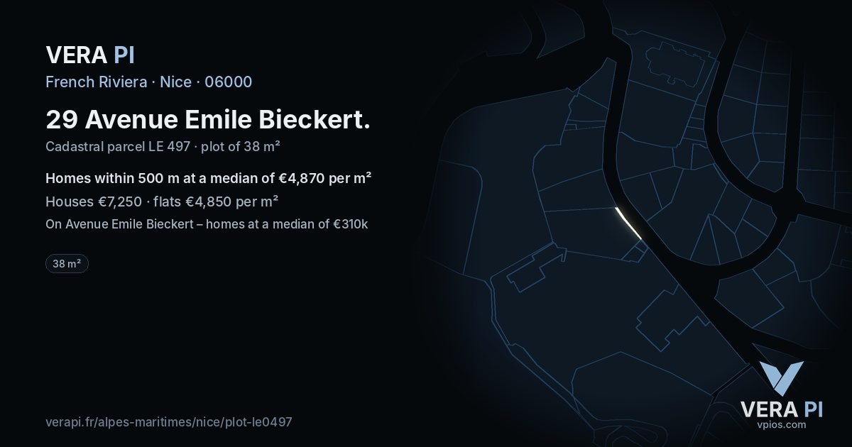 29 Avenue Emile Bieckert, Nice at night – the plot lit, the parcels around coloured by the prices near them