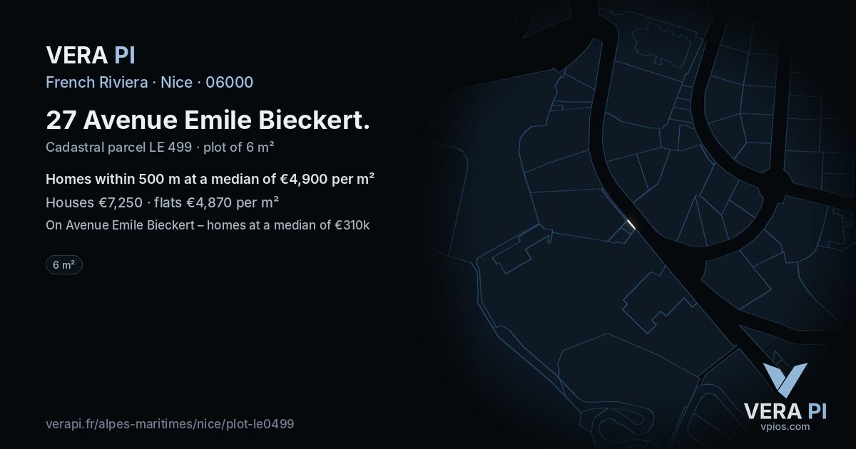 27 Avenue Emile Bieckert, Nice at night – the plot lit, the parcels around coloured by the prices near them