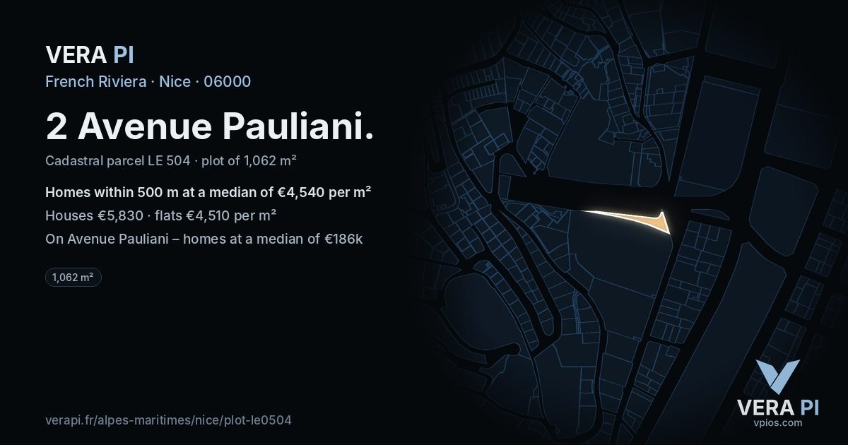 2 Avenue Pauliani, Nice at night – the plot lit, the parcels around coloured by the prices near them