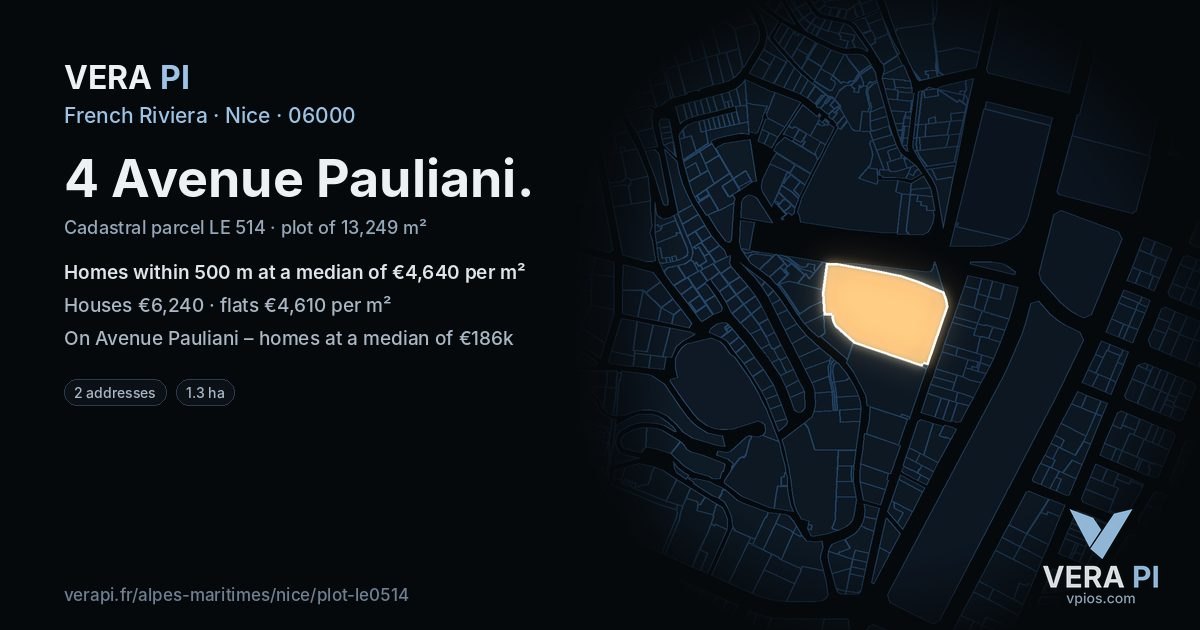 4 Avenue Pauliani, Nice at night – the plot lit, the parcels around coloured by the prices near them