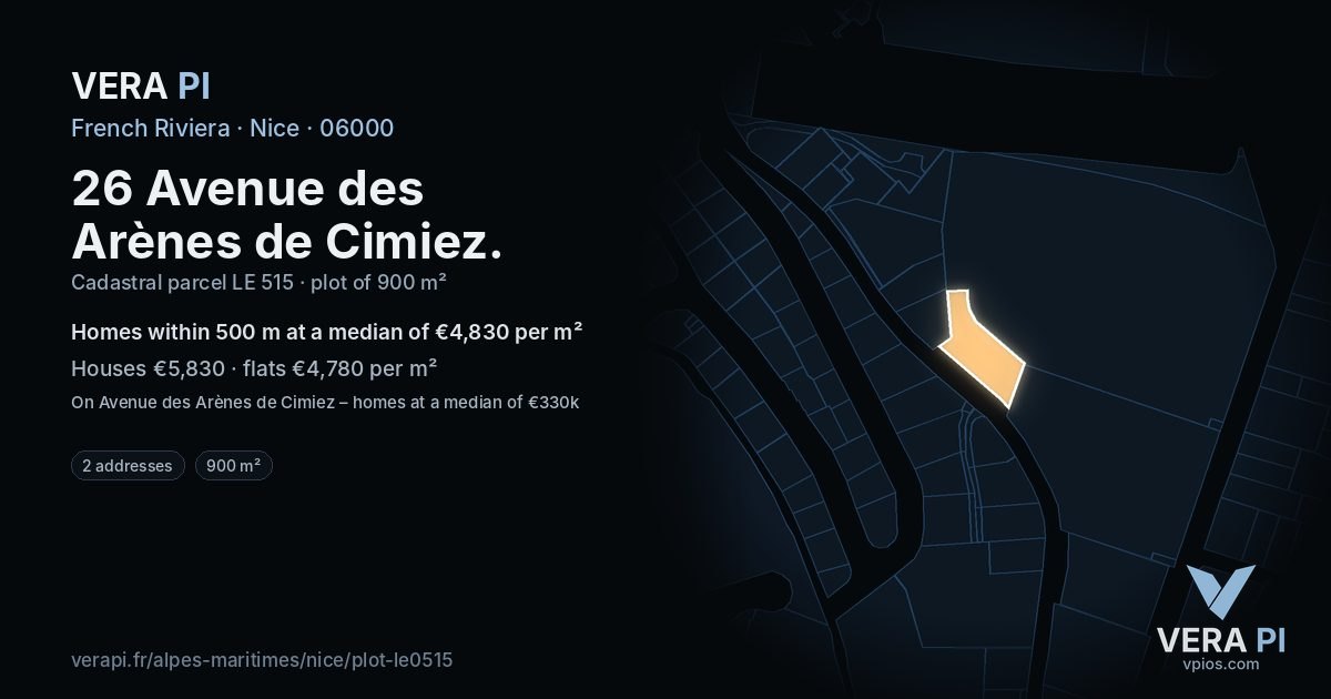 26 Avenue des Arènes de Cimiez, Nice at night – the plot lit, the parcels around coloured by the prices near them