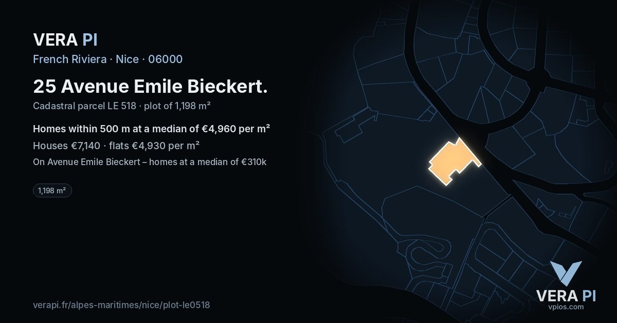 25 Avenue Emile Bieckert, Nice at night – the plot lit, the parcels around coloured by the prices near them