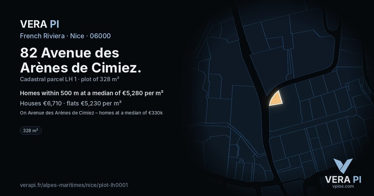 82 Avenue des Arènes de Cimiez, Nice at night – the plot lit, the parcels around coloured by the prices near them