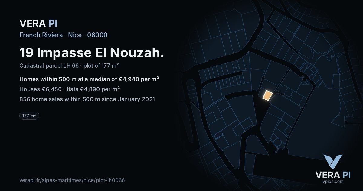 19 Impasse El Nouzah, Nice at night – the plot lit, the parcels around coloured by the prices near them
