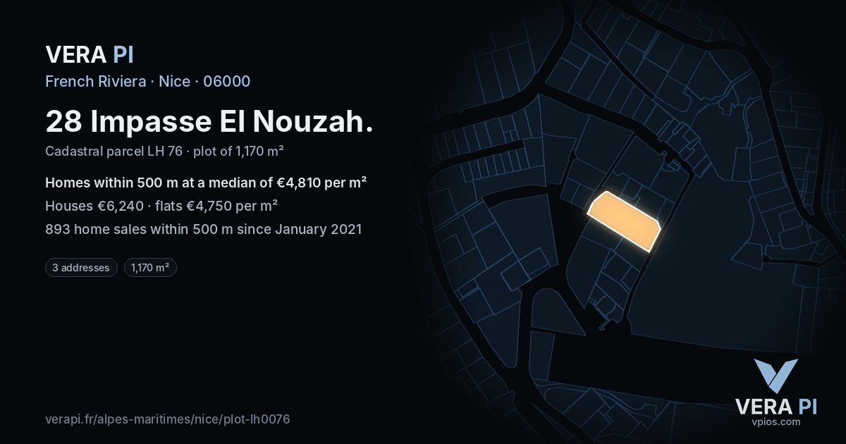 28 Impasse El Nouzah, Nice at night – the plot lit, the parcels around coloured by the prices near them