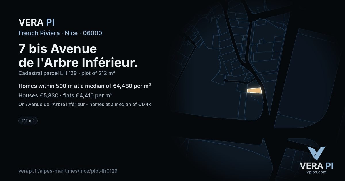 7 bis Avenue de l'Arbre Inférieur, Nice at night – the plot lit, the parcels around coloured by the prices near them