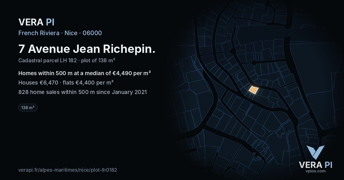 7 Avenue Jean Richepin, Nice at night – the plot lit, the parcels around coloured by the prices near them