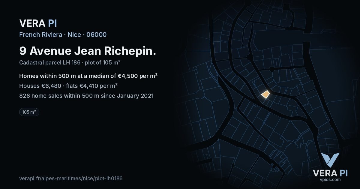 9 Avenue Jean Richepin, Nice at night – the plot lit, the parcels around coloured by the prices near them