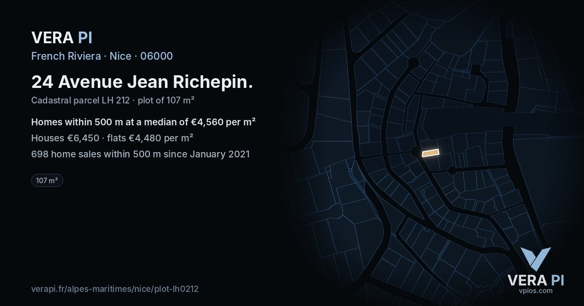 24 Avenue Jean Richepin, Nice at night – the plot lit, the parcels around coloured by the prices near them
