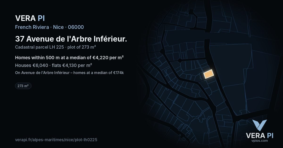 37 Avenue de l'Arbre Inférieur, Nice at night – the plot lit, the parcels around coloured by the prices near them