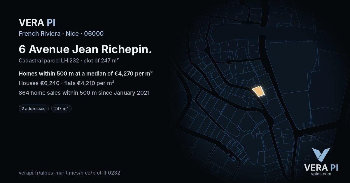 6 Avenue Jean Richepin, Nice at night – the plot lit, the parcels around coloured by the prices near them