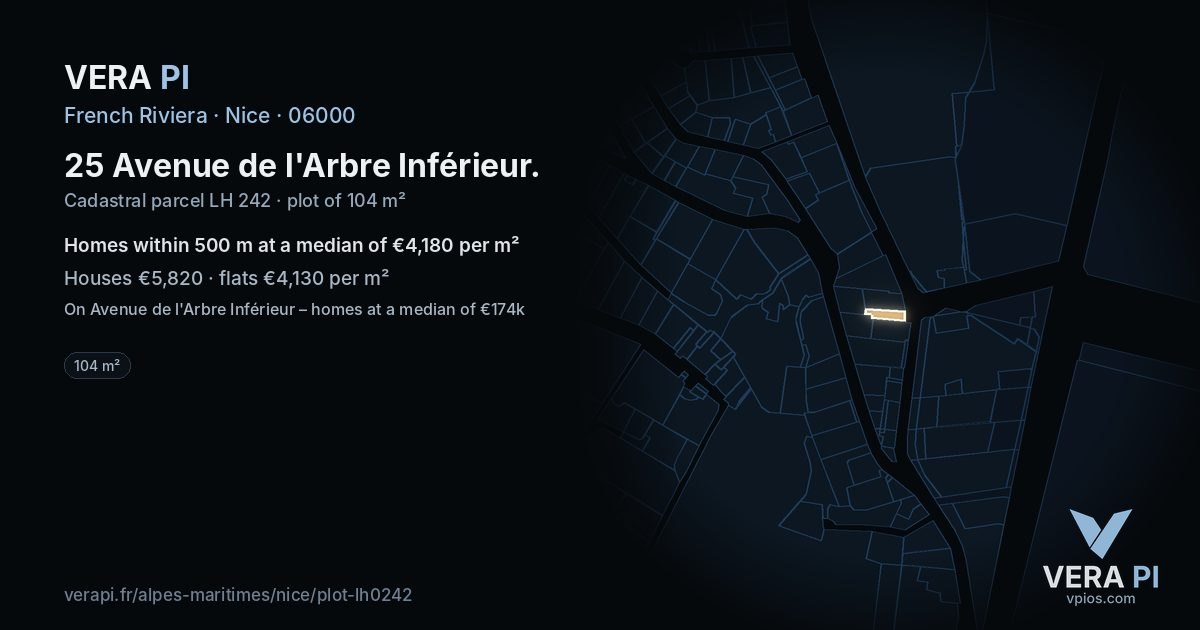 25 Avenue de l'Arbre Inférieur, Nice at night – the plot lit, the parcels around coloured by the prices near them