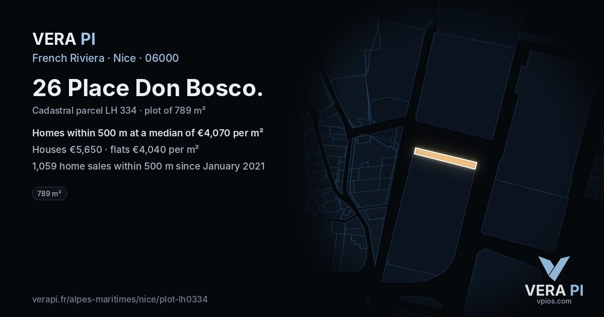 26 Place Don Bosco, Nice at night – the plot lit, the parcels around coloured by the prices near them