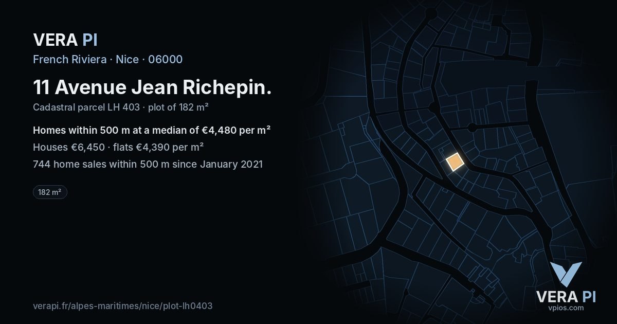 11 Avenue Jean Richepin, Nice at night – the plot lit, the parcels around coloured by the prices near them