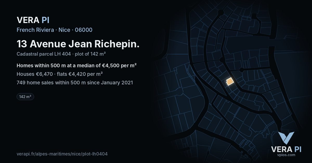 13 Avenue Jean Richepin, Nice at night – the plot lit, the parcels around coloured by the prices near them